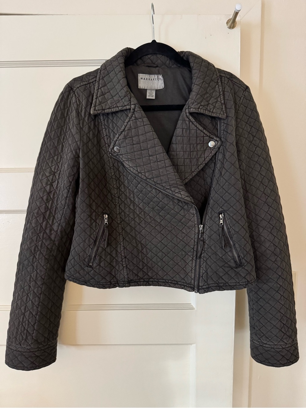 Marrakech for Anthropologie Quilted Moto Jacket Charcoal Black Size S